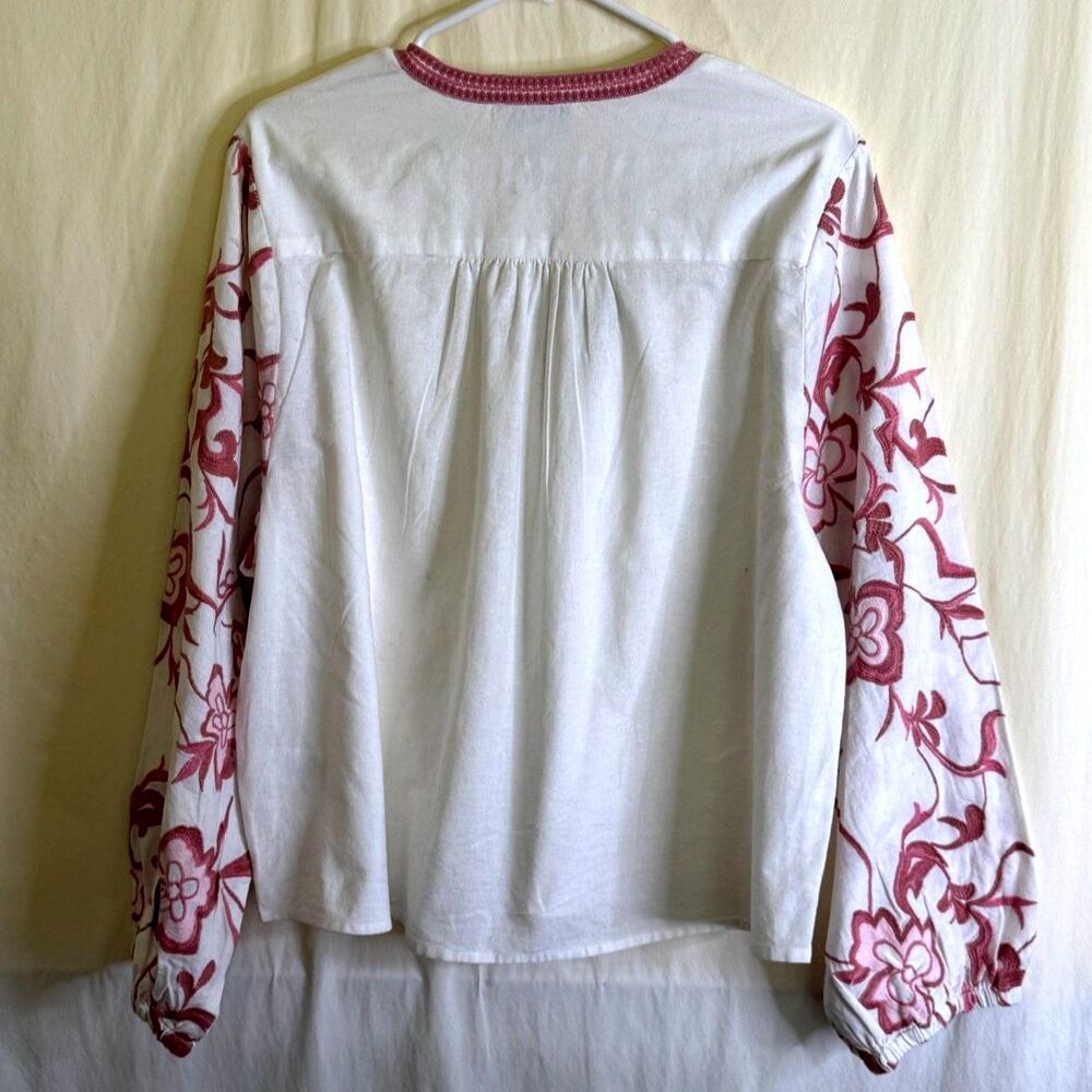NWT Calypso St. Barth Women's White Blouse Pink Floral Embroidery Boho Size XL - Picture 2 of 11
